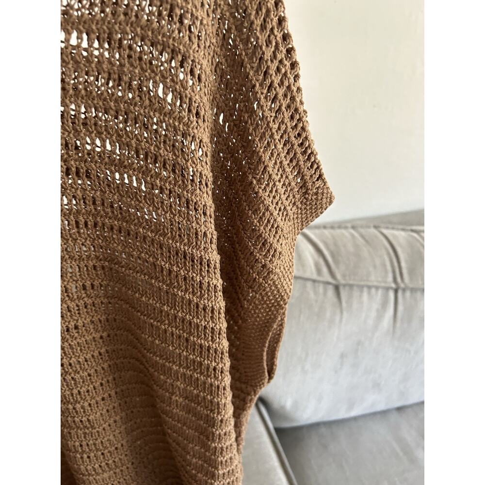 Crochet Tan Linen Blend Sweater Top L Open Knit Beachy Festival Coachella Boho - Picture 5 of 10
